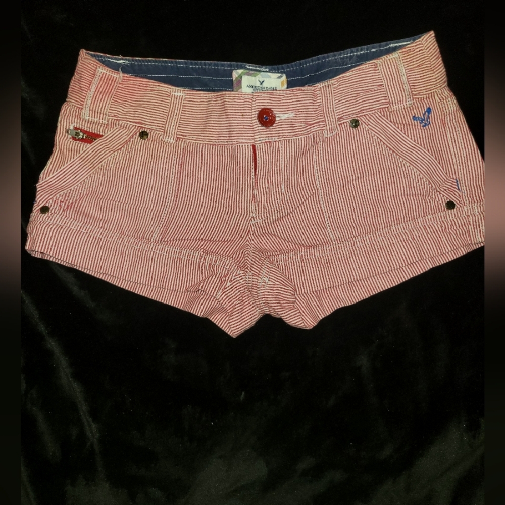 American Eagle Outfitters Red Jean Shorts with Textured Denim